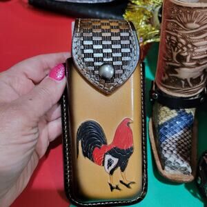 ROOSTER GENUINE LEATHER POCKET KNIFE SHEATH 5.75 " FOLDING BELT LOOP